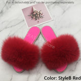 Summer Women's Slippers Indoor Fluffy Furry Slippers With Fur Removable