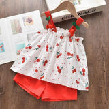 Girls Sets 2pcs Sleeveless Bow Tie T-shirt and Skirt