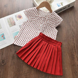 Girls Sets 2pcs Sleeveless Bow Tie T-shirt and Skirt