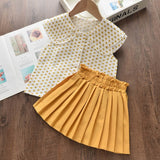 Girls Sets 2pcs Sleeveless Bow Tie T-shirt and Skirt