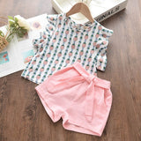 Girls Sets 2pcs Sleeveless Bow Tie T-shirt and Skirt