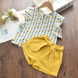 Girls Sets 2pcs Sleeveless Bow Tie T-shirt and Skirt