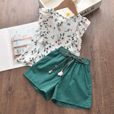 Girls Sets 2pcs Sleeveless Bow Tie T-shirt and Skirt