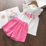 Girls Sets 2pcs Sleeveless Bow Tie T-shirt and Skirt