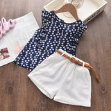 Girls Sets 2pcs Sleeveless Bow Tie T-shirt and Skirt