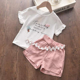 Girls Sets 2pcs Sleeveless Bow Tie T-shirt and Skirt