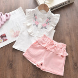 Girls Sets 2pcs Sleeveless Bow Tie T-shirt and Skirt