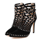 Eilyken 2022 Gladiator Sandals Summer Spring Pointed Toe Rivets Studded Cut Out Caged Ankle Boots Stiletto Heel Women Shoes